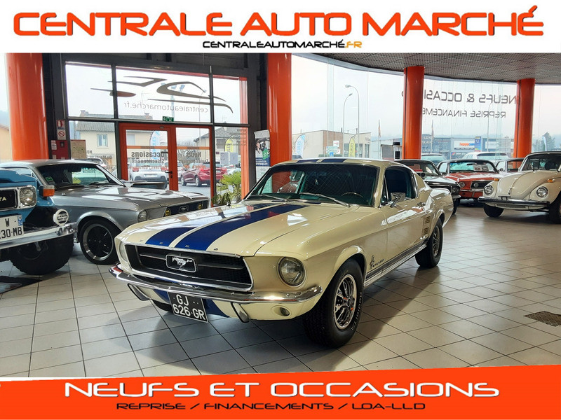 Ford MUSTANG FASTBACK V8 1968 BLANCHE BANDES BLEUES Essence sans plomb  Occasion à vendre