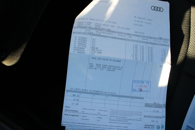 Photo 15 de l'offre de AUDI TT COUPÃ S-LINE 2L TDI 184 ABS SPORT BOITE 6 GPS 3D RÃGULATEUR JANTES 18 BLUETOOTH à 17800€ chez Bougel transactions