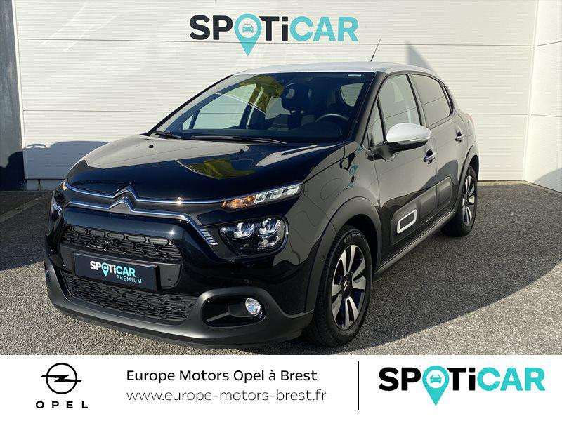 Citroen C3 1.2 PureTech 110ch S&S Shine 124g Essence Noir Perla Nera (N) - Blanc Opale Occasion à vendre